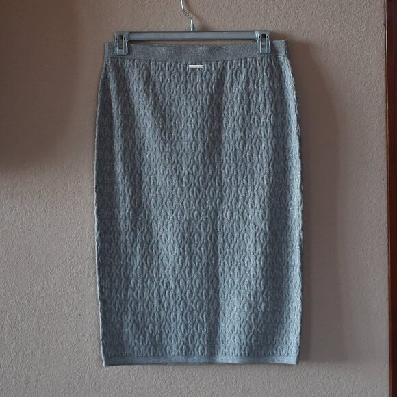 $98 Michael Kors Women's Pearl Heather/Metallic Silver Logo SWEATER SKIRT Size L - Picture 5 of 6